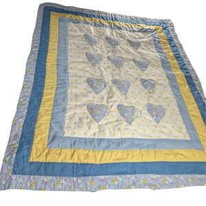 Handmade Baby Quilt Yellow Pink Blue Gingham Backing Raised Stuff Hearts Nursery
